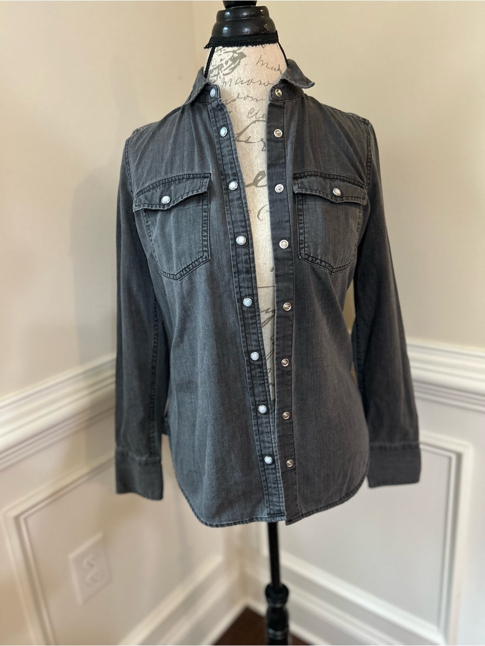 J. Crew Washed Charcoal Snap-Front Western Shirt